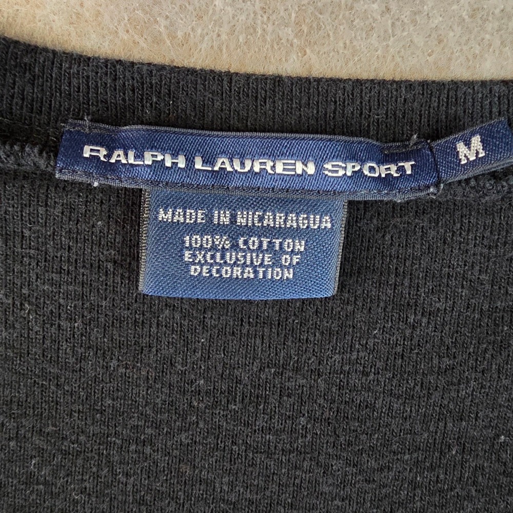 Vintage Ralph Lauren Sport Baby Tee Sz M V Neck Pony Logo Y2KFitted Top Preppy - Picture 6 of 11
